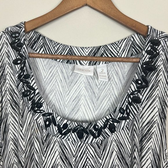 Chicos 2 Maxi Dress Womens Large Black White Geometric Embellished Neckline - Picture 3 of 9